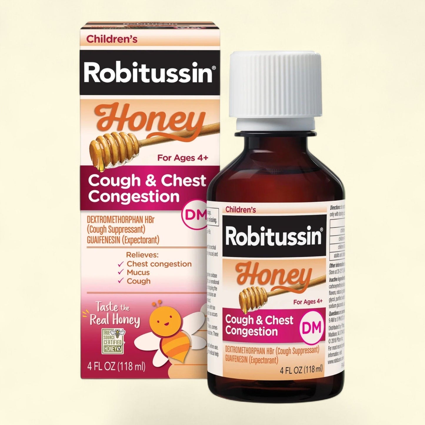 Robitussin Kids Cough Congestion DM and Cold Medicine, Honey, 4 Fl Oz