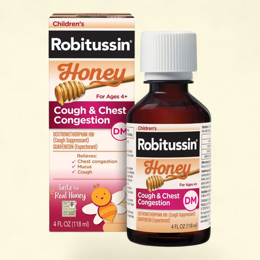 Robitussin Kids Cough Congestion DM and Cold Medicine, Honey, 4 Fl Oz