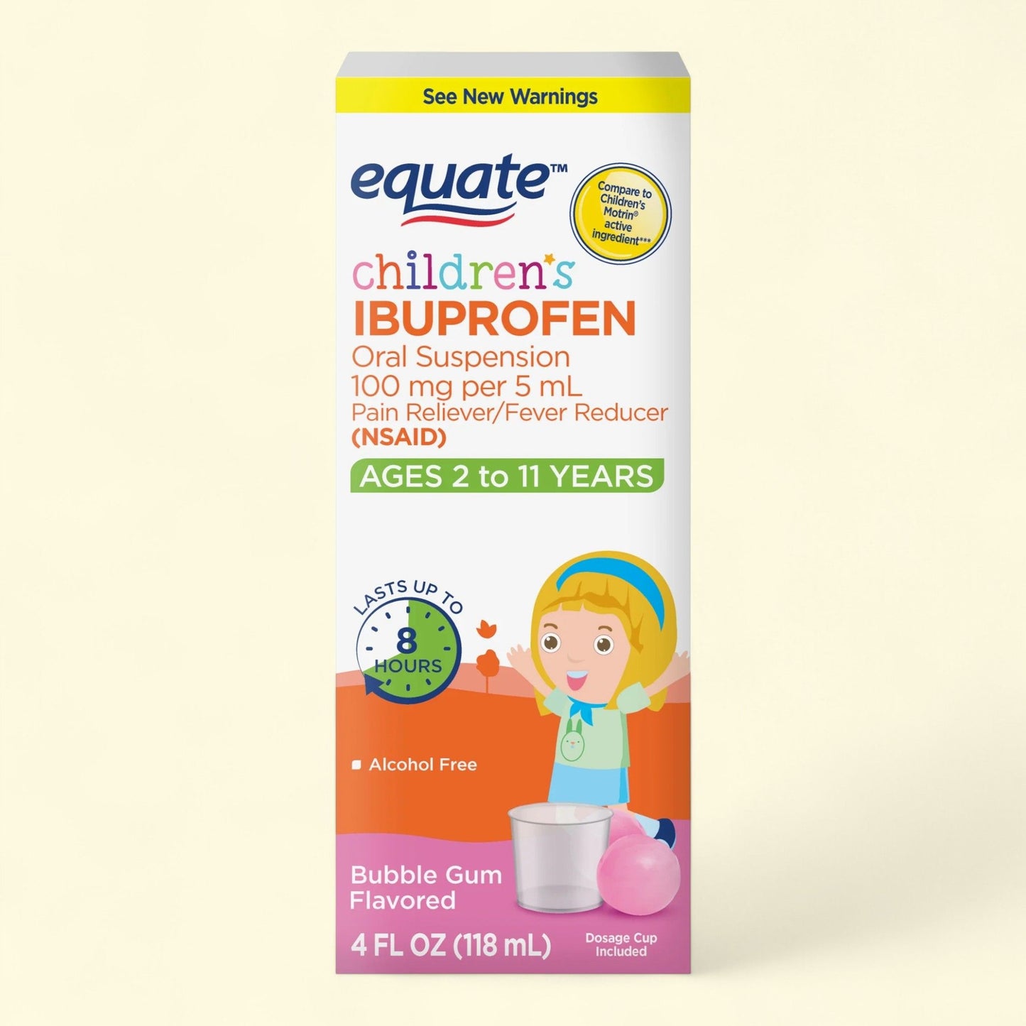Equate Children's Ibuprofen Oral Suspension, Bubble Gum Flavor, 4 Fluid ounce