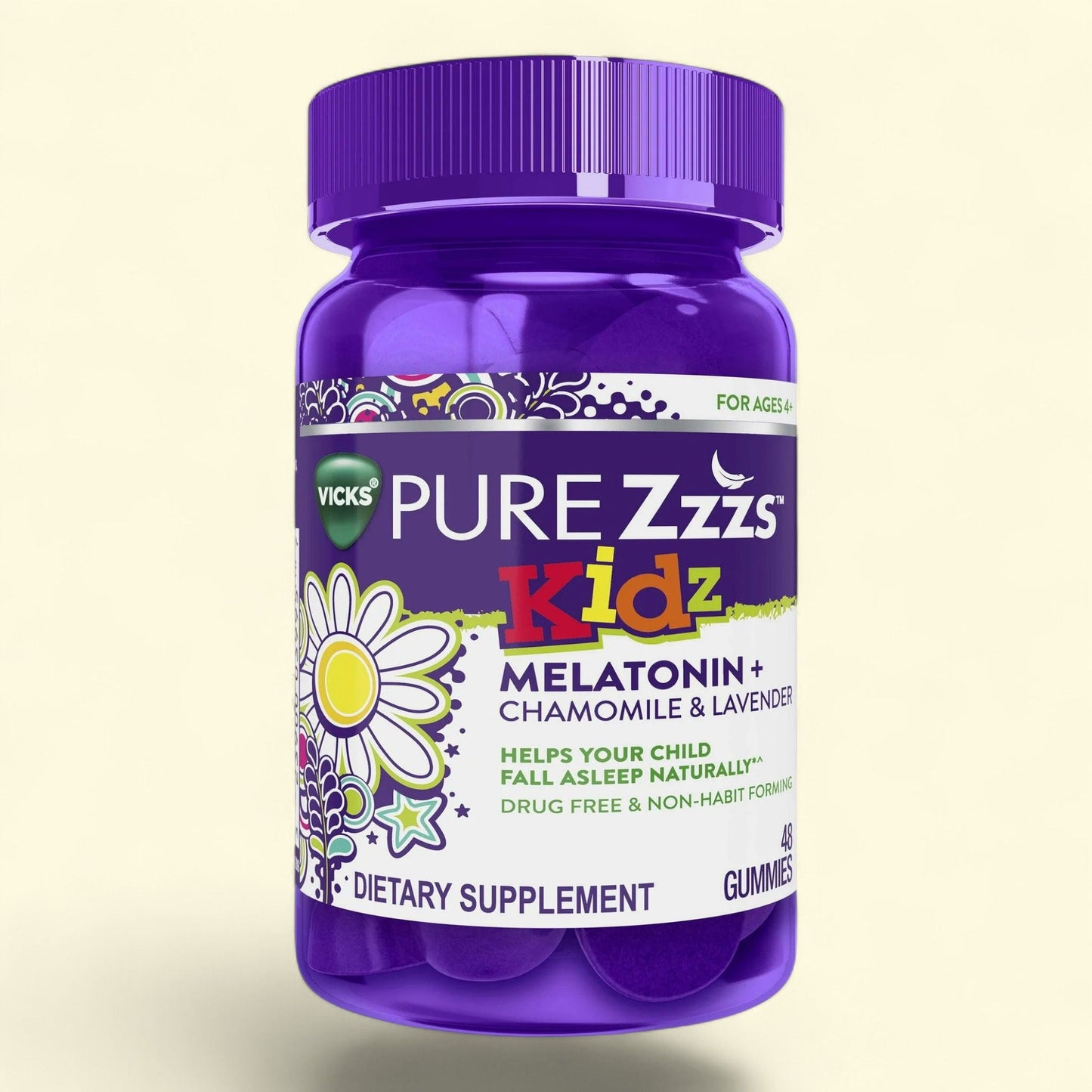 Vicks Pure Zzzs Kids Melatonin Sleep Aid Gummies, Berry, 0.5mg, 48 Ct