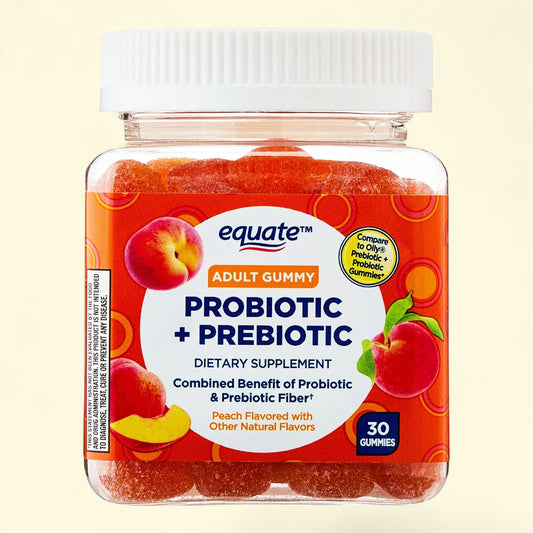 Equate Probiotic + Prebiotic Dietary Supplement, Peach, 30 Gummies