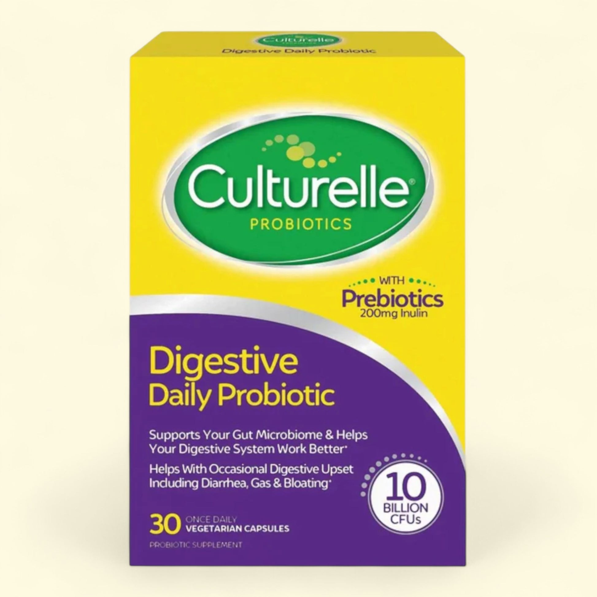 Box of Culturelle Probiotics on a beige background