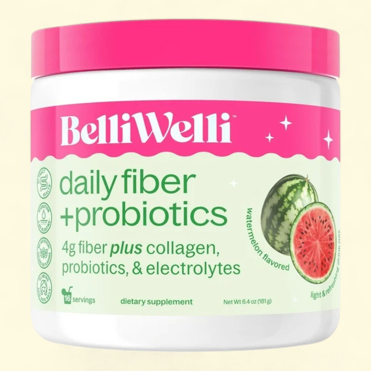 BelliWelli Daily Fiber Supplement, Watermelon, 6.4 oz