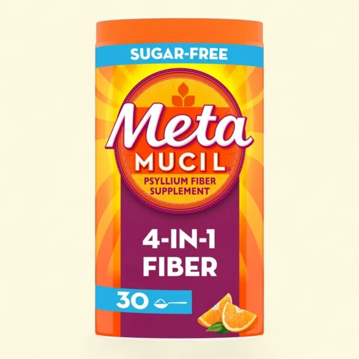 Metamucil Fiber Supplement, Sugar-Free Fiber Powder, Orange, 30 Servings
