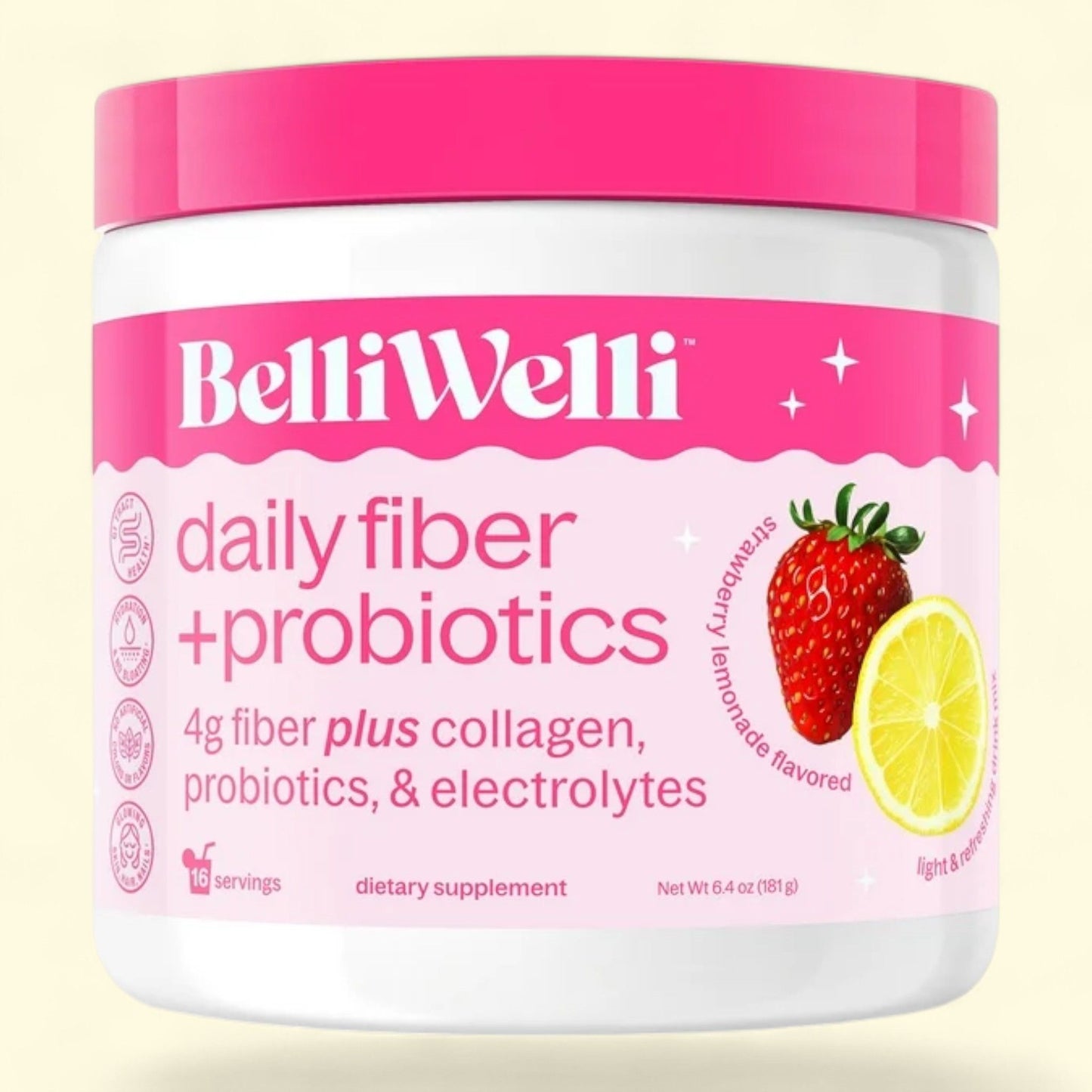BelliWelli Daily Fiber Supplement, Strawberry Lemonade, 6.4 oz