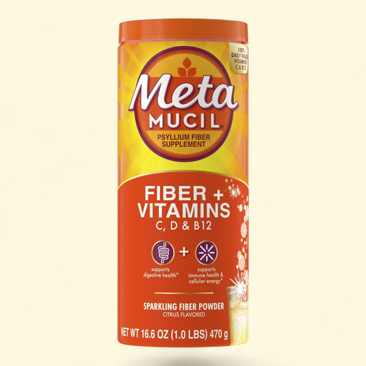 Metamucil Fiber Supplement, Fiber Powder with Vitamins B12, Citrus, 50 Servings