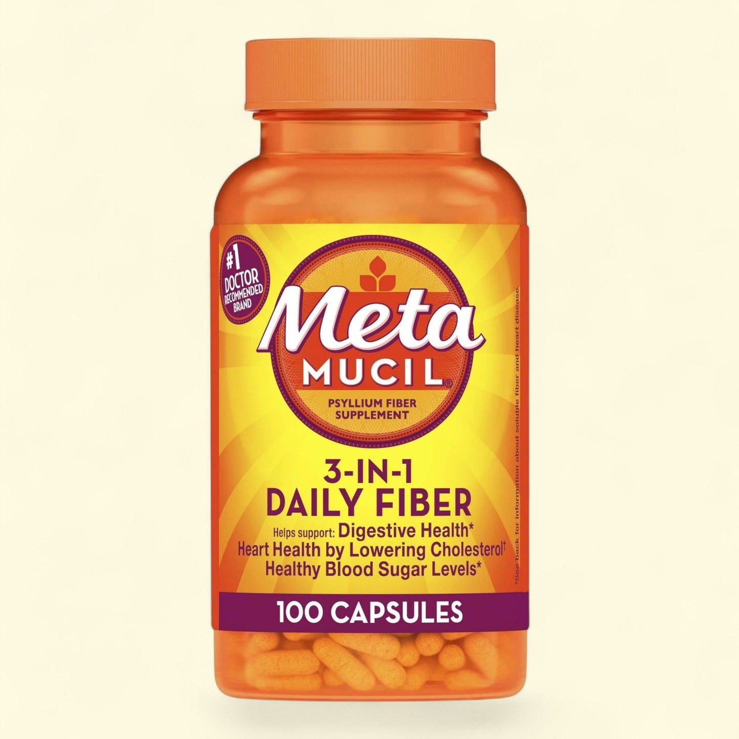 Metamucil Fiber Supplement, Psyllium Fiber Capsules, 100 Count