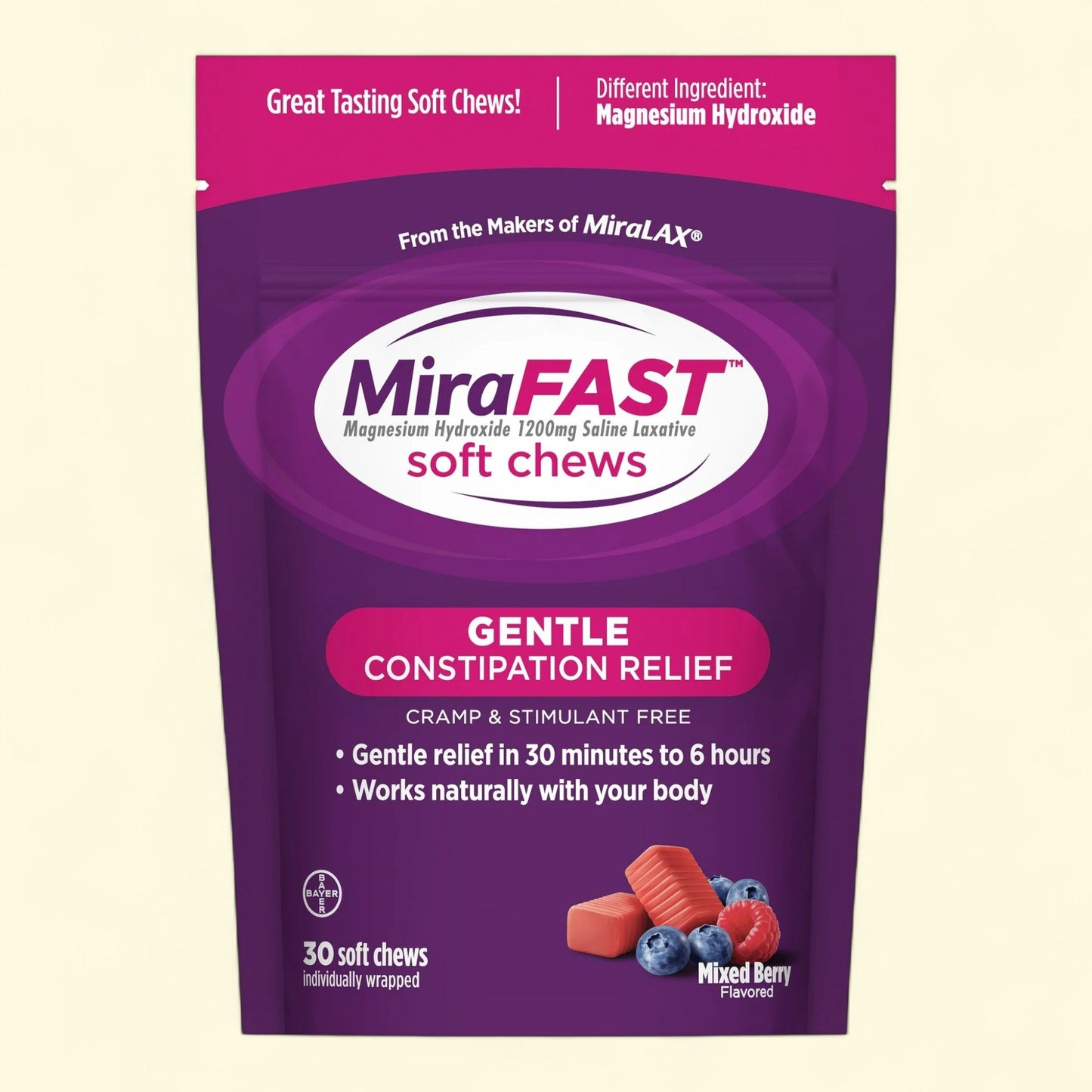 MiraFAST Soft Chews, Mixed Berry Flavor, 30 Ct