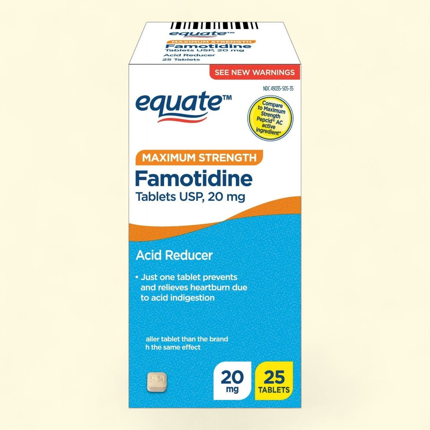 Equate Famotidine Tablets, 20mg, 25 Count