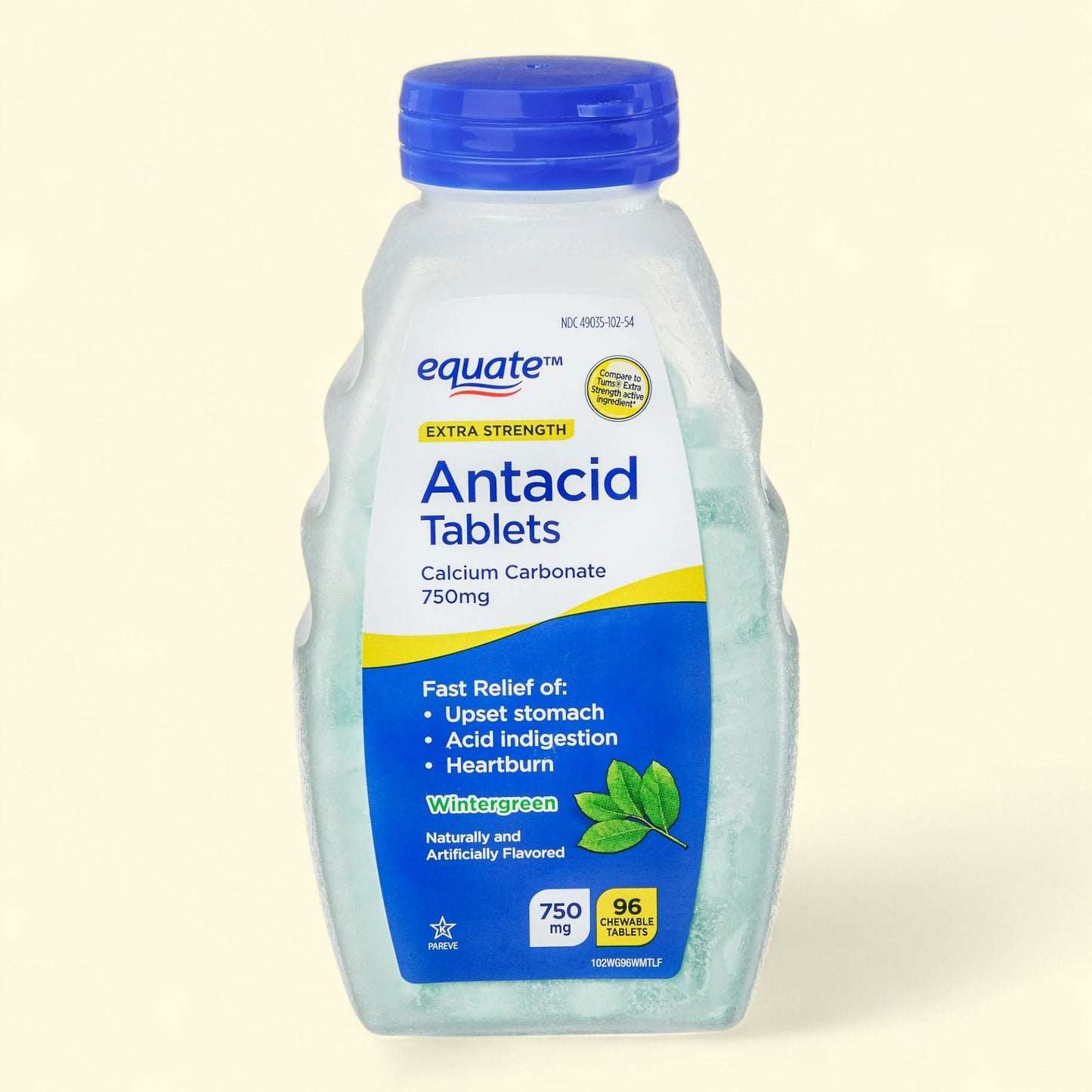 Equate Antacid Chewable Tablets, 750 mg, 96 Count