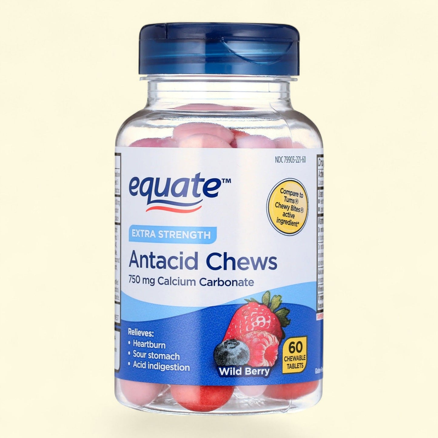 Equate Extra Strength Antacid Chewable Tablets, Wild Berry, 60 Count