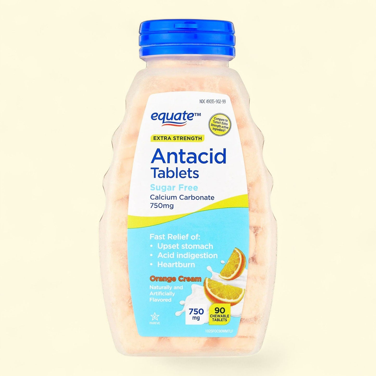 Equate Sugar-Free Antacid Orange Cream Chewable Tablets, 750 mg 90 Count