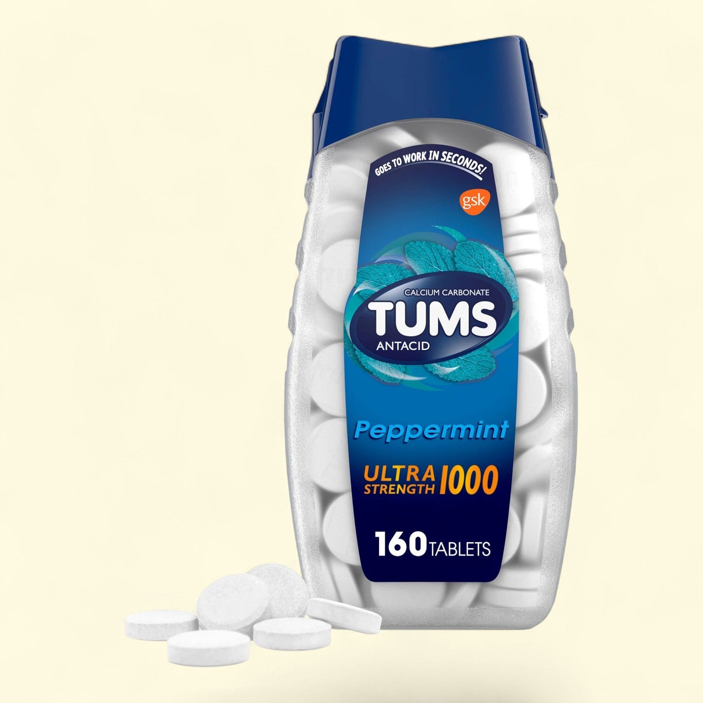 Tums Ultra Strength Antacid Tablets, Peppermint, 160 Count
