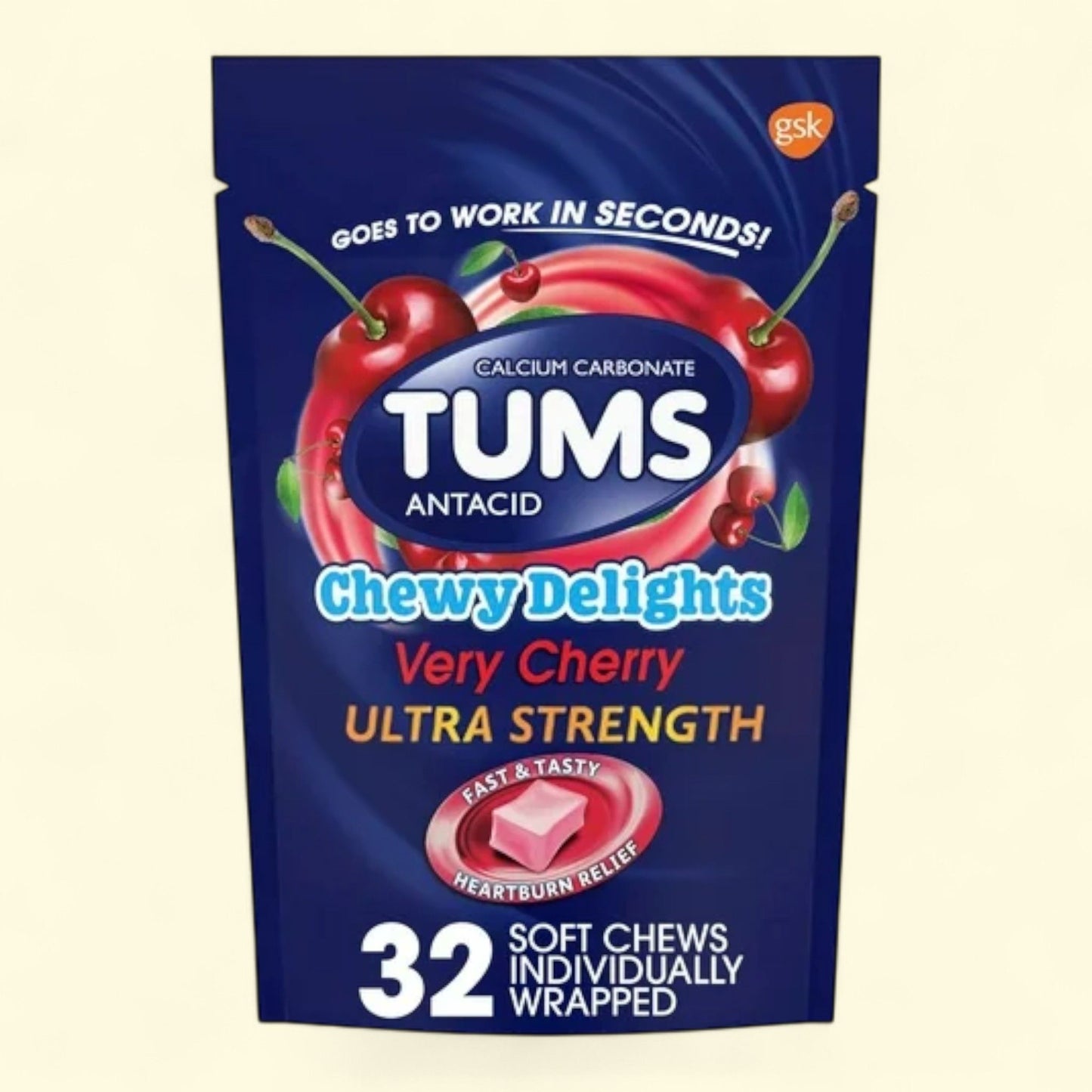 Tums Chewy Delights, Very Cherry, 32 Count