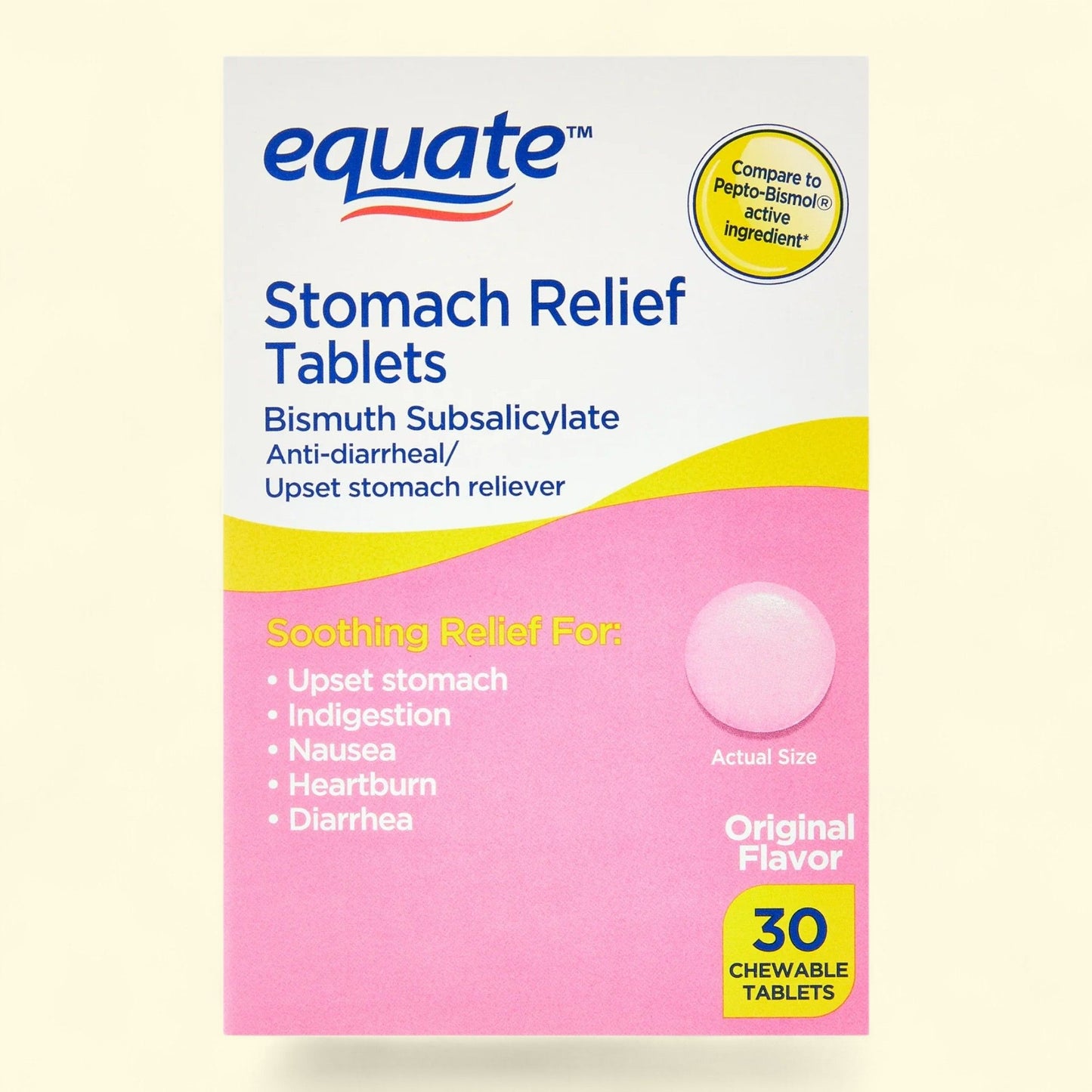 Equate Stomach Relief Chewable Tablets, 262 mg, 30 Count