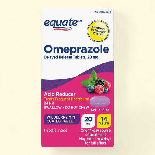 Equate Omeprazole Delayed Release Coated Tablets, 20 mg, 14 Count
