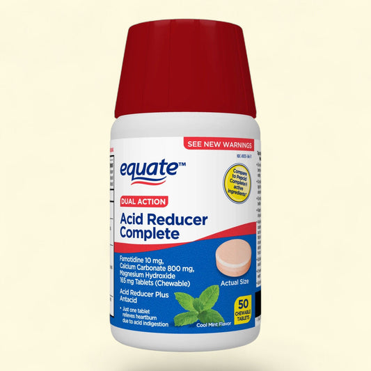 Equate Dual-Action Acid Reducer Complete, Mint Chewable Tablets, 50 Count