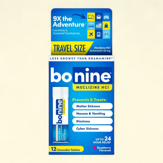 Bonine Motion Sickness Relief Travel Pack, Chewable Tablets, Raspberry, 12 Count