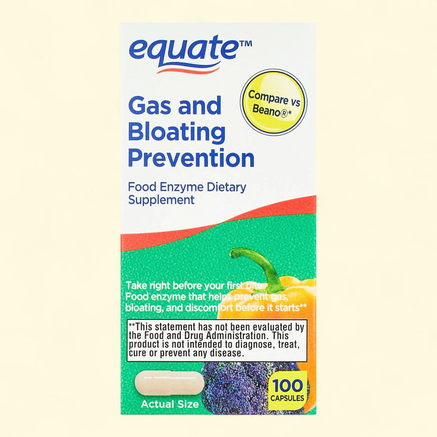 Equate Gas Relief and Prevention Food Enzyme Capsules, 100 Count