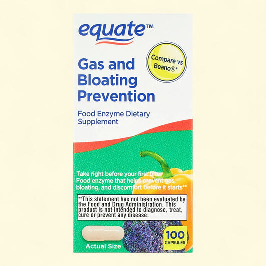 Equate Gas Relief and Prevention Food Enzyme Capsules, 100 Count