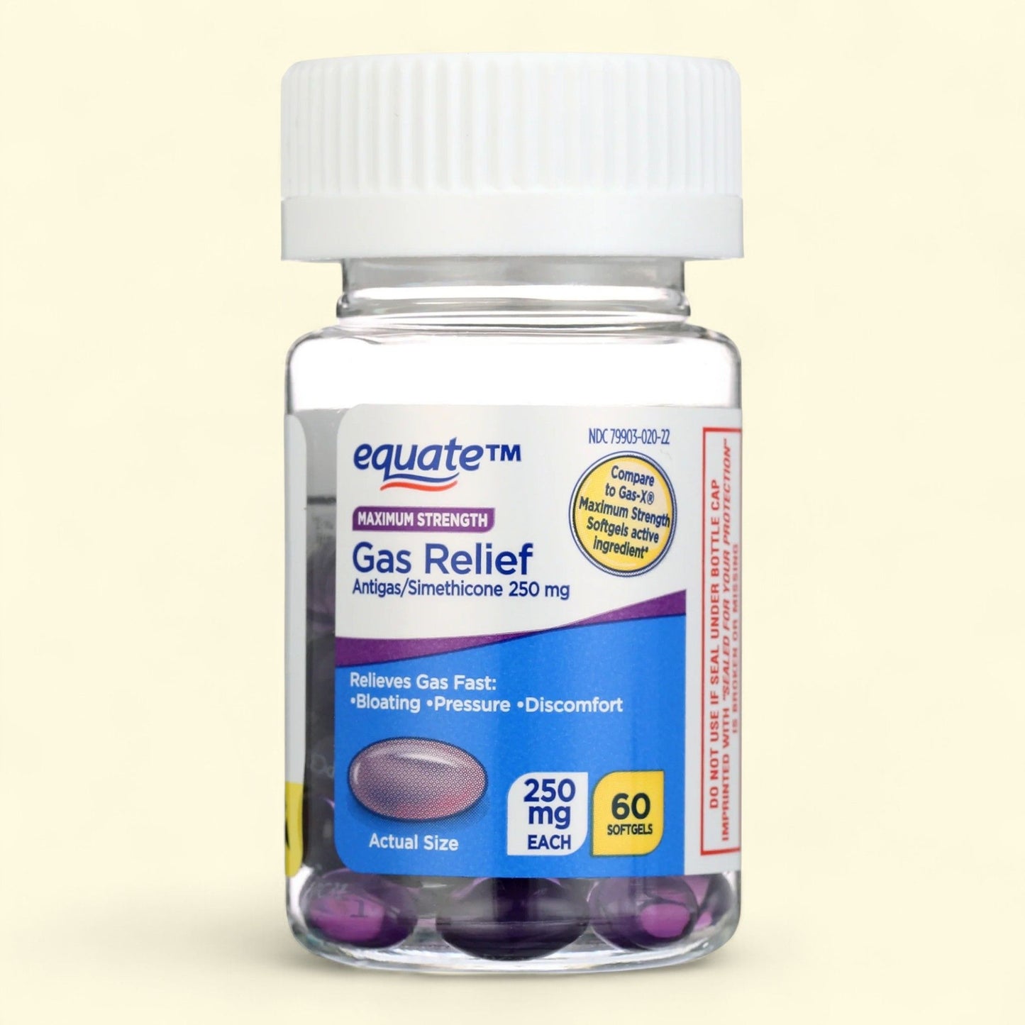 Equate Gas Relief Softgels, 250 mg, 60 Count