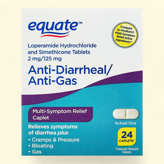 Equate Anti-Diarrheal/Anti-Gas Tablets, 2 mg/125 mg, 24 Count