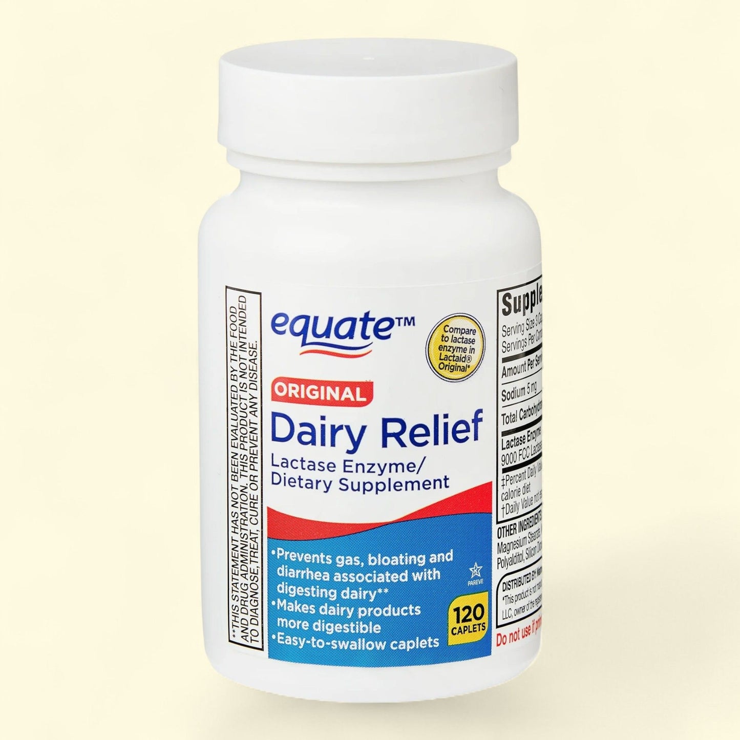 Equate Dairy Relief Lactase Enzyme Caplets, 120 Count