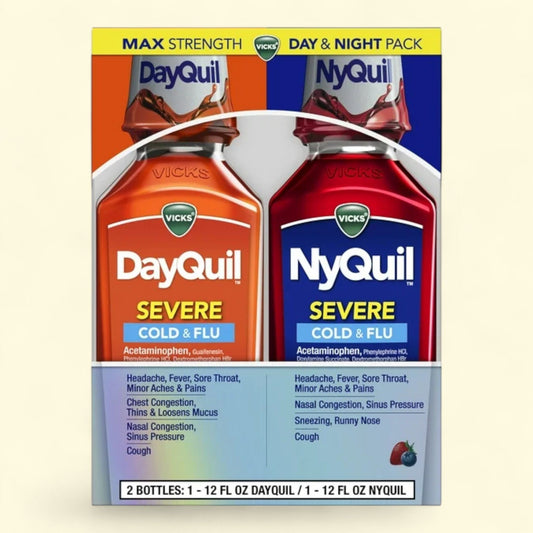 Vicks DayQuil and NyQuil Severe Cold and Flu Liquid, 2x12 Fl oz
