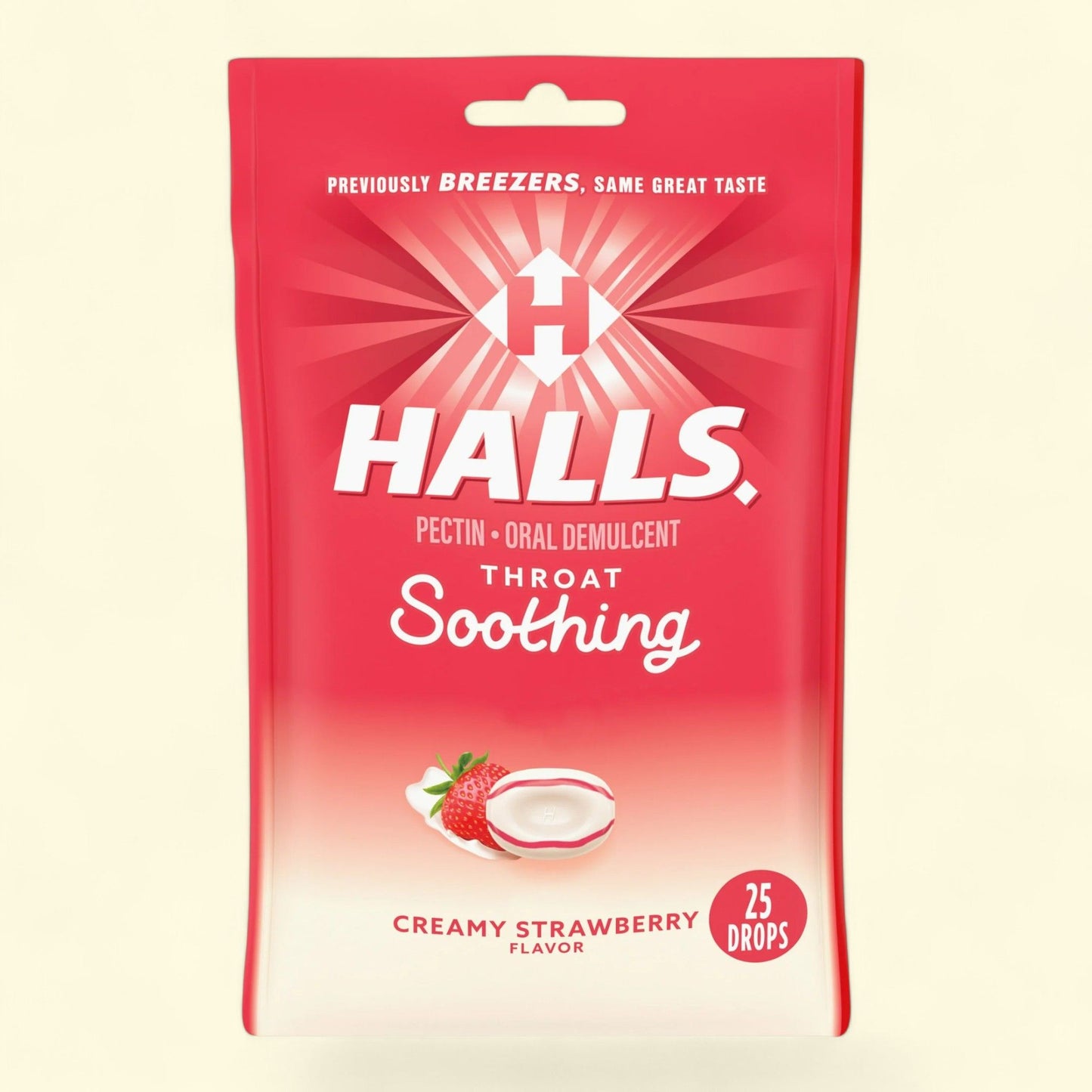 HALLS Throat Soothing Creamy Strawberry Throat Drops, 25 Drops