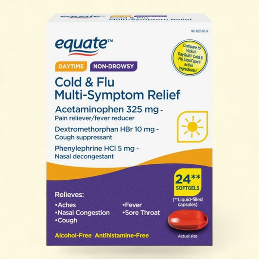 Equate Daytime Cold and Flu Softgels, 24 Count