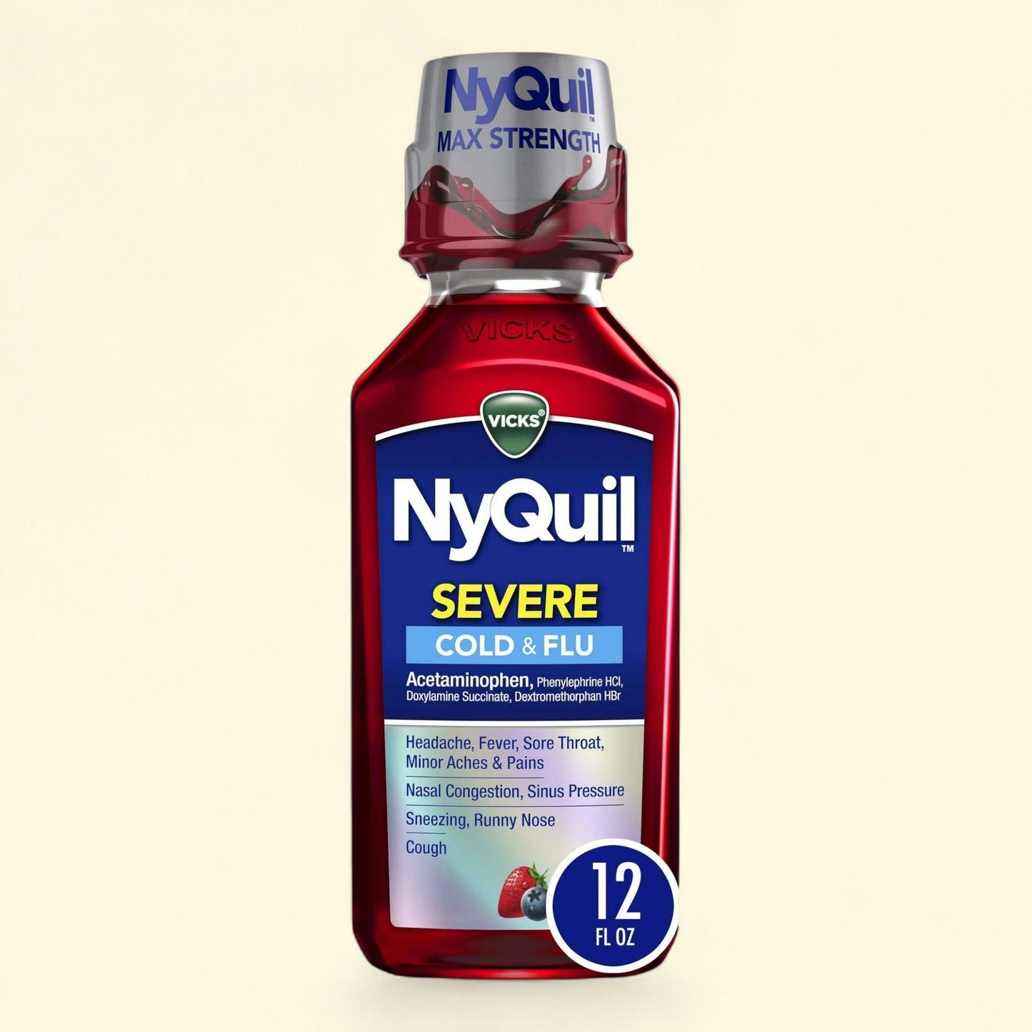 Vicks NyQuil Severe Cold and Flu Medicine, Liquid, 12 oz