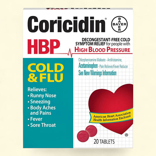 Coricidin HBP Cold & Flu Relief Tablets, 20 Count