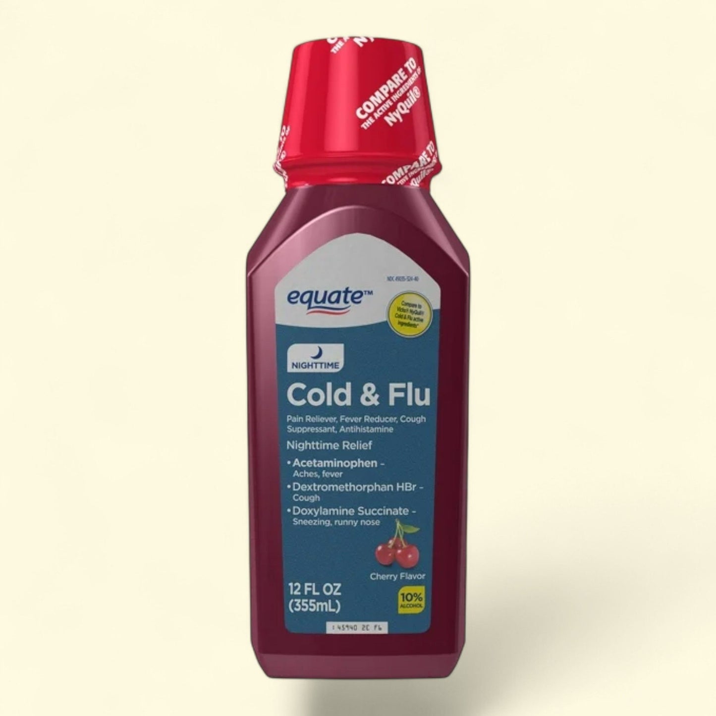 Equate Nighttime Cold and Flu Relief Liquid, Cherry Flavor, 12 fl oz
