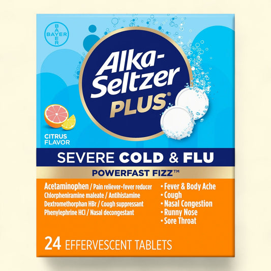 Alka-Seltzer Plus Powerfast Fizz Severe Cold & Flu Medicine, Citrus Effervescent Tablets, 24 Count