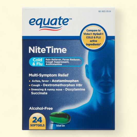 Equate Nighttime Multi-Symptom Cold and Flu Softgels, 24 Count