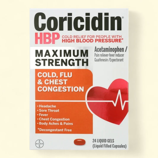 Coricidin HBP Maximum Strength Cold, Cough & Flu Medicine, Liquid Gels, 24 Ct