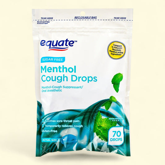 Equate Sore Throat and Cough Relief Menthol Cough Drops, Menthol Flavor, 70 Count