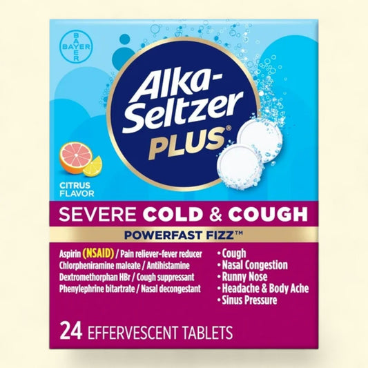 Alka-Seltzer Plus Severe Cold & Cough Medicine, Citrus Effervescent Tablets, 24 Ct