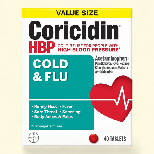 Coricidin HBP Cold & Flu Relief Tablets, 40 Count