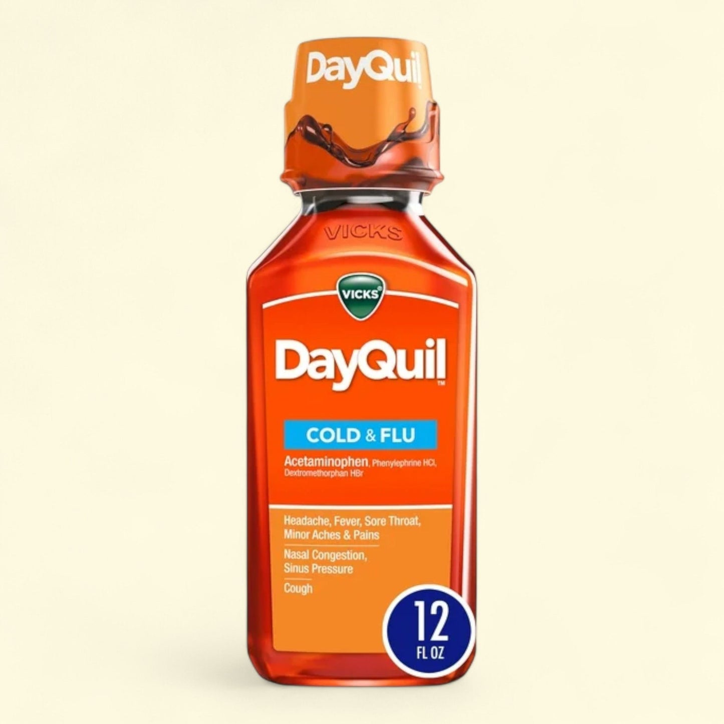 Vicks DayQuil Cold and Flu Liquid, 12 fl oz