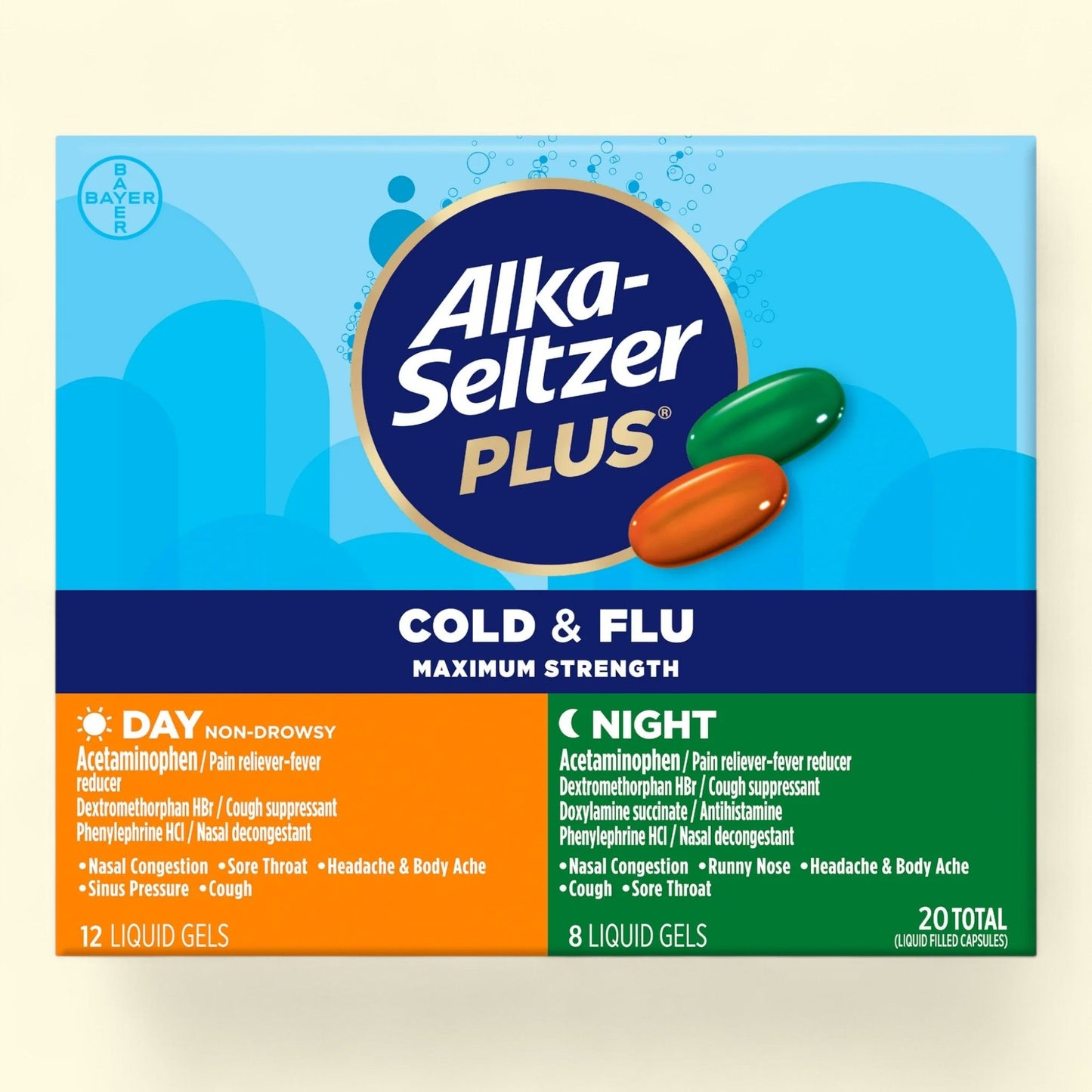 Alka-Seltzer Plus Cold & Flu Medicine, Day + Night, 20 Count