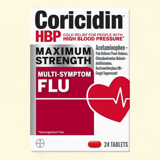 Coricidin HBP Maximum Strength Multi-Symptom Flu Medicine, 24 Ct