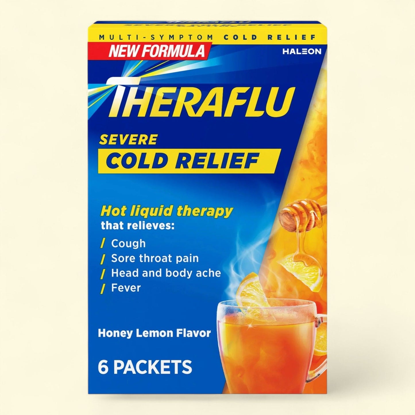 Theraflu Daytime Severe Cough Cold and Flu Relief Medicine Powder, Honey Lemon, 6 Count