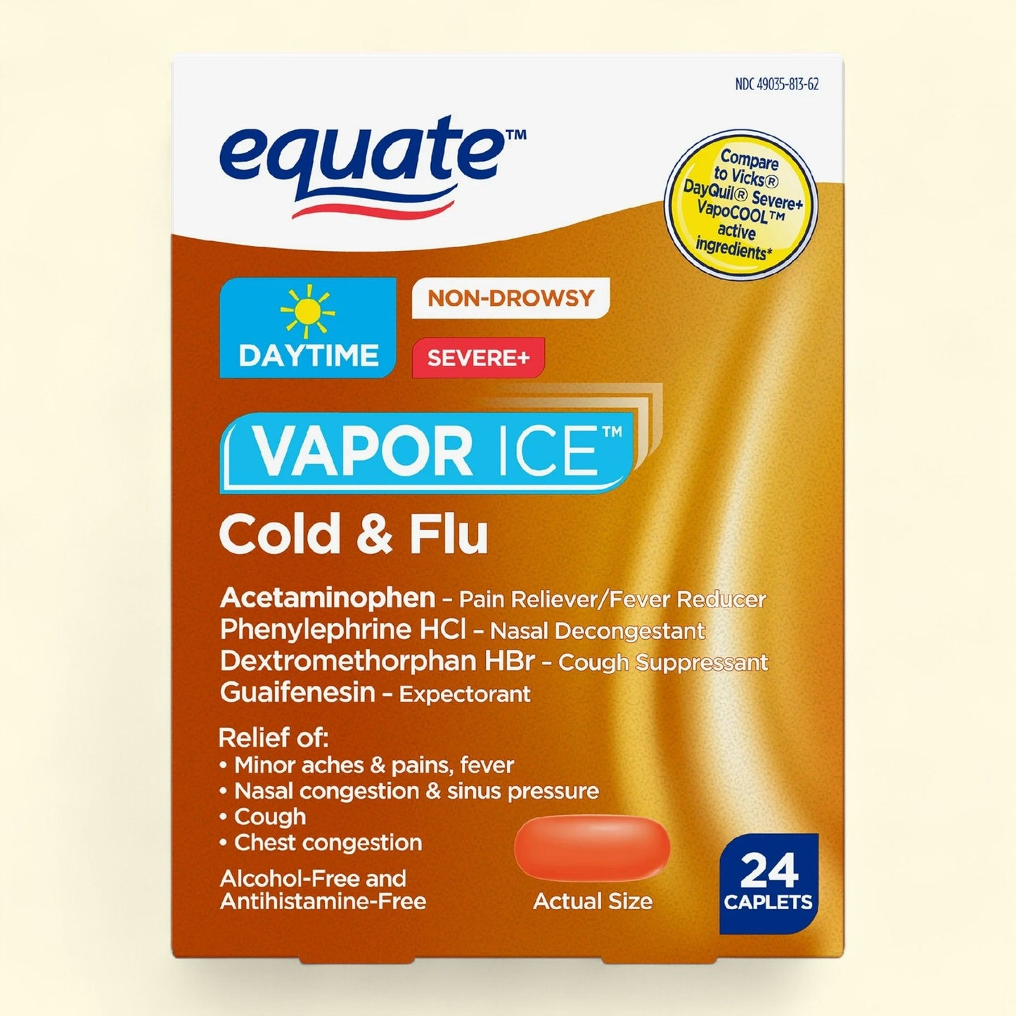 Equate Vapor Ice Daytime Severe Cold and Flu Caplets, 24 Count