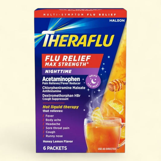 Theraflu Nighttime Cough Cold and Flu Relief, Honey Lemon, 6 Count