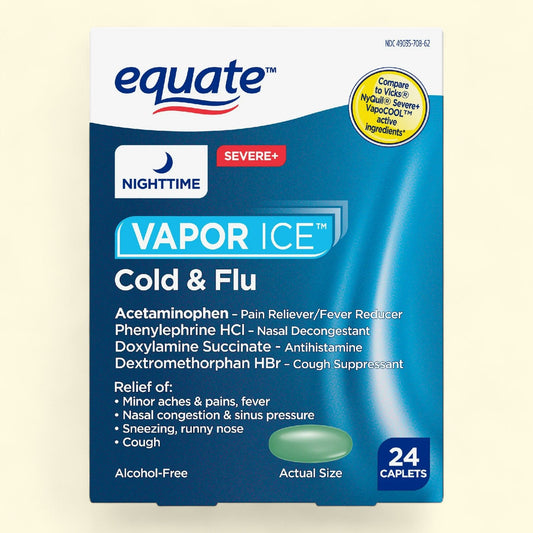 Equate Vapor Ice Nighttime Severe Cold and Flu Caplets, 24 Count