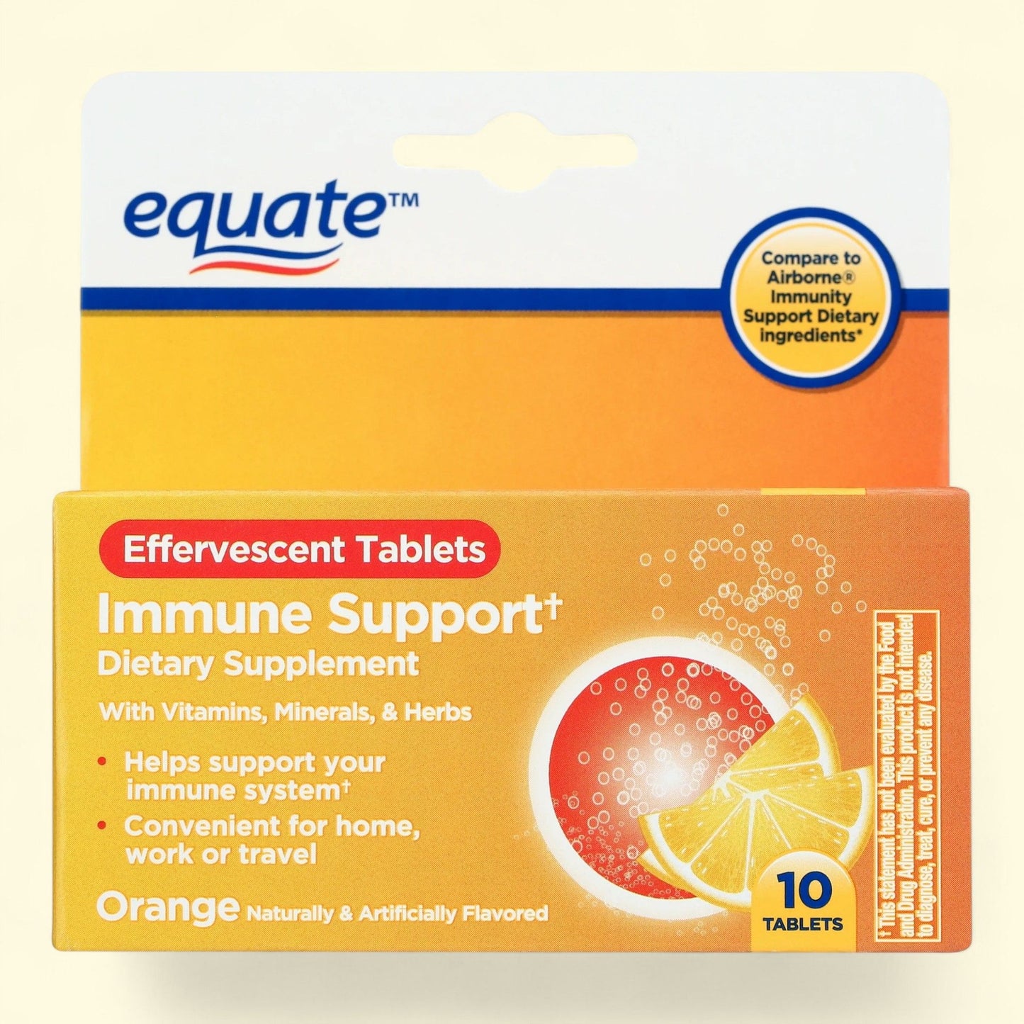 Equate Immune Support Dietary Supplement Effervescent Tablets, 10 Count