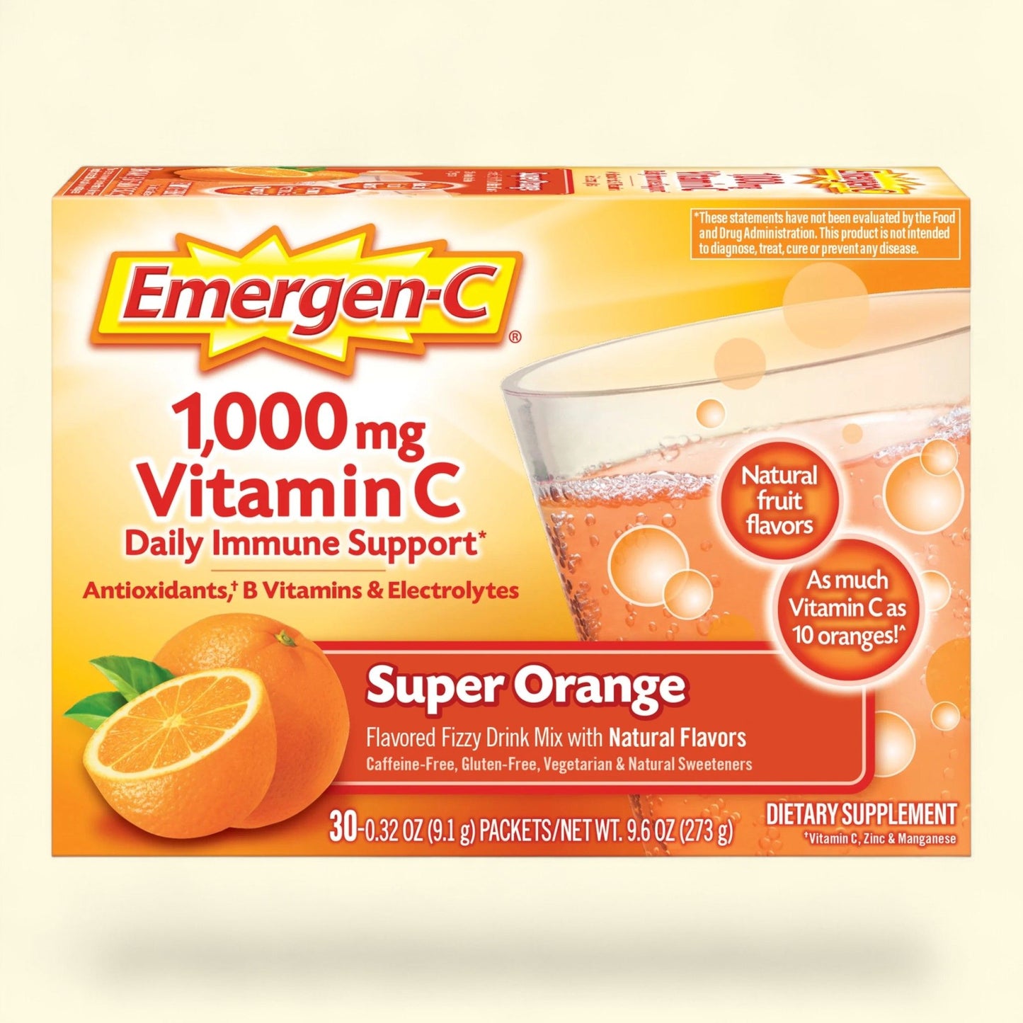 Emergen-C Vitamin C Powder, 1000mg, Super Orange, 30 Ct