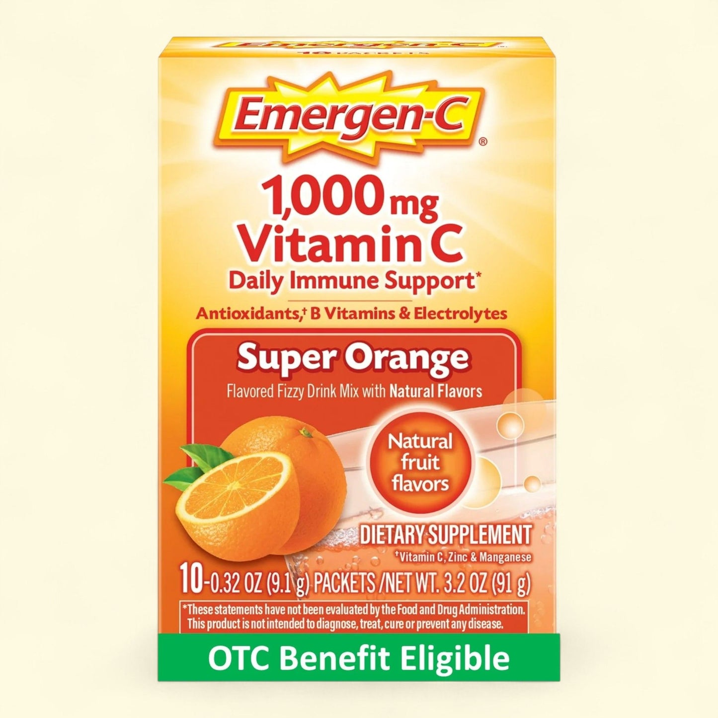 Emergen-C Vitamin C Powder, 1000mg, Super Orange, 10 Ct