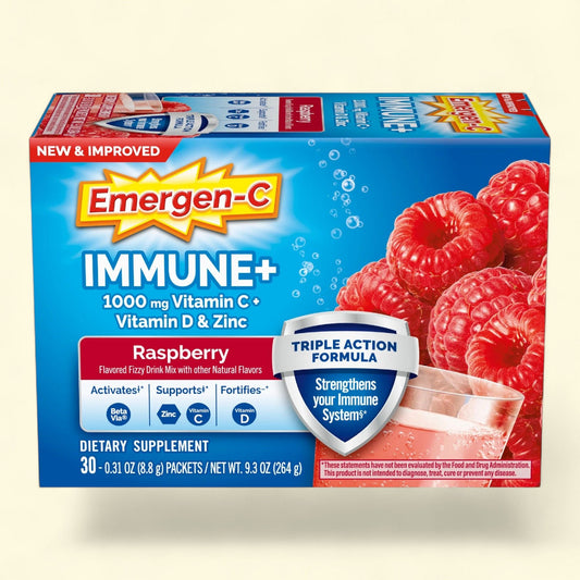 Emergen-C Immune+ Vitamin C Supplement Powder, Raspberry, 30 Ct
